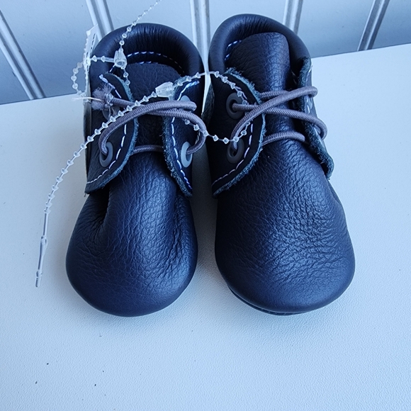 Coral Pear Genuine Premium Leather Classic Infant Moccasin Baby Navy Blue Sz 1 - Picture 4 of 6